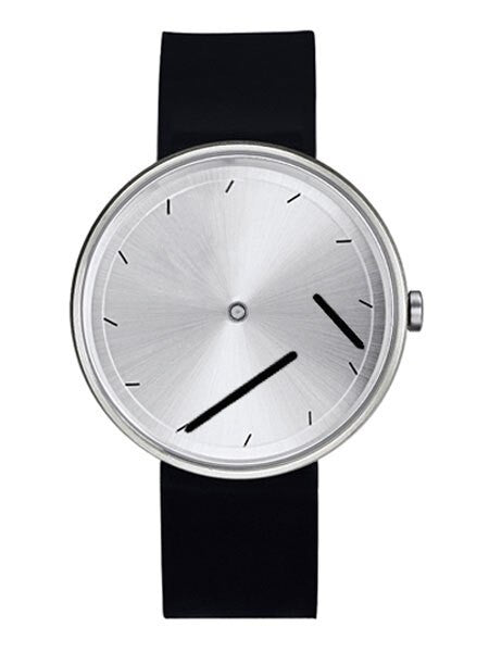 Projects 40mm Silver Twirler Quartz Watch with Black Silicone Strap #7320G