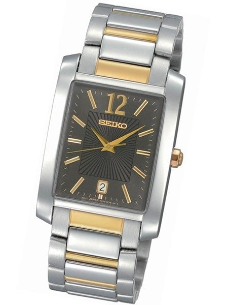 Seiko Quartz Men's Dress Charcoal Dial Two Tone Solid Stainless Steel Bracelet Watch #SKK701