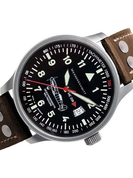 Messerschmitt Fliegeruhr Watch with Aviator Leather Strap #ME-209