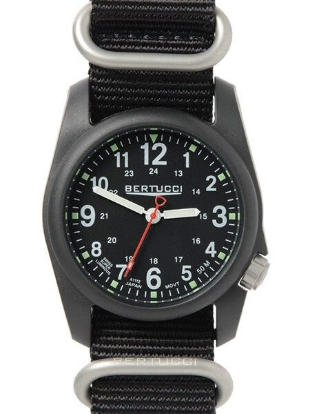 Bertucci DX3 Field Poly Resin Watch, Heavy Duty Nylon Strap, Black Dial - 11010