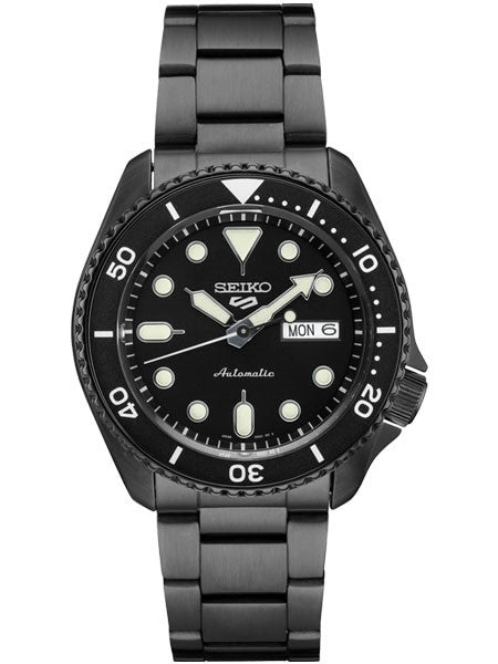 Seiko 5 Sports 24-Jewel Automatic Watch with Black Dial and Black PVD Bracelet #SRPD65
