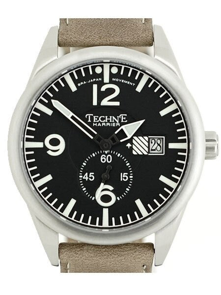 Techne 41mm Harrier Aviator Quartz Watch with Camel Color Leather Strap #375.062