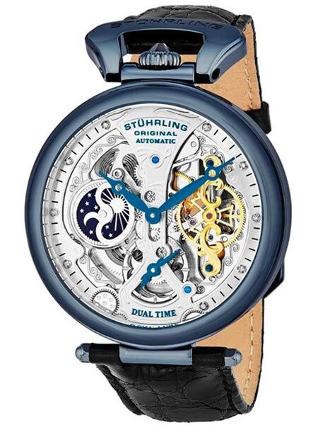Stuhrling Emperor Grand Automatic Dual Time Watch with Diamond Hour Markers #127A2.33X52