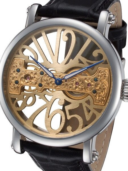 Rougois Open-Face, Bridge Mechanical Hand Wind Watch w/Blue Hands RS294G-BLK
