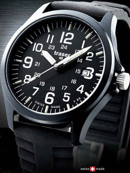 Traser Officer Pro Black PVD Steel Case Watch on Rubber Strap #100229
