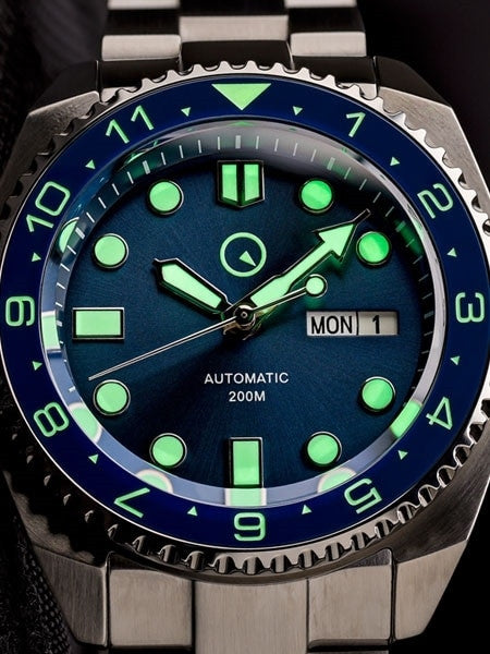 Islander Blue Automatic Dive Watch with AR Double-Dome Sapphire Crystal, and Luminous Dual-Time Ceramic Bezel Insert #ISL-27