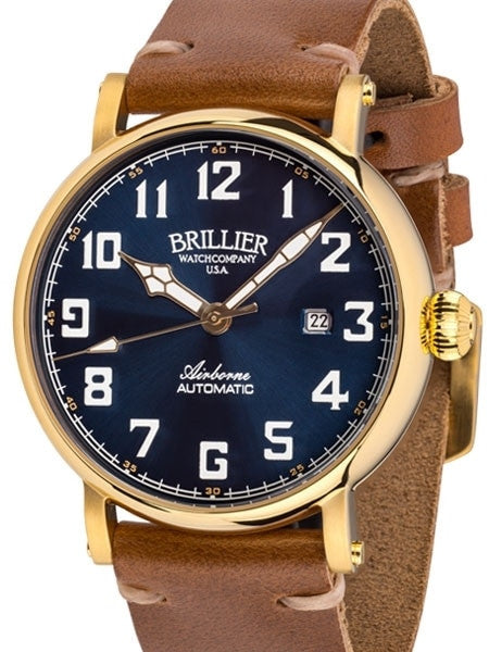 Brillier Blue 43mm Airborne Automatic Watch with Horween Leather Strap #BR-18