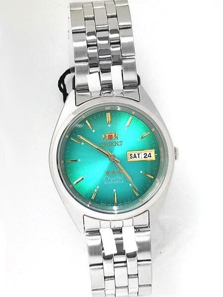 Orient Automatic Watch with Green Dial, Day-Date and SS Bracelet #AB0000AF