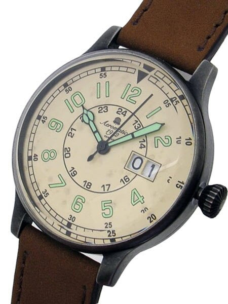 Aeromatic 1912 Retro Styled Aviator Quartz Watch, Aged Patina Case #A1254