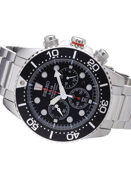 Seiko Solar Quartz Chronograph with Stop-Watch and 24-hour Sub-Dial  #SSC015