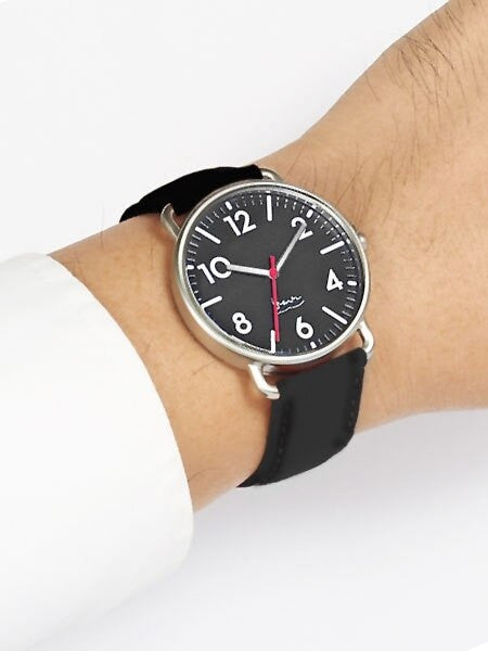 Projects 40mm Black Witherspoon Quartz Watch with Leather Strap #7104B