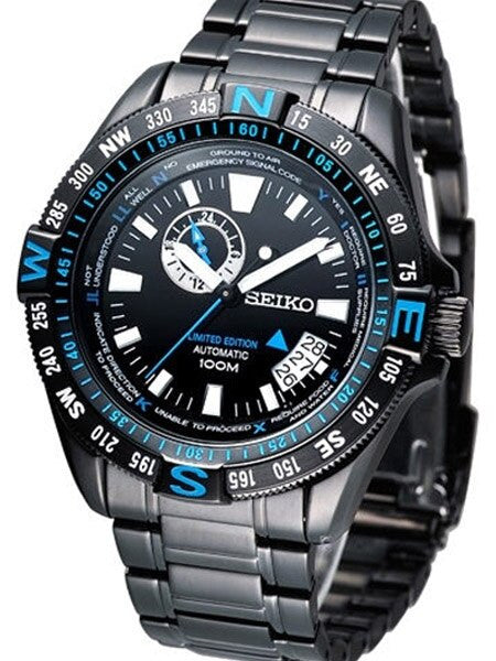 Seiko Limited Edition Black PVD Watch with Compass Function and 24-Hour Sub-dial #SSA115