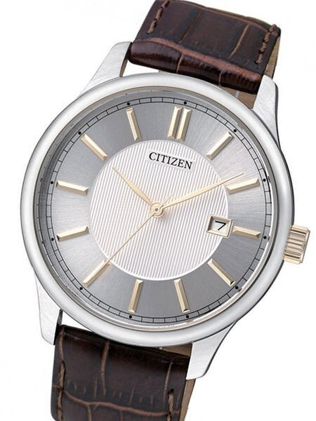 Citizen Quartz Dress Watch with White-Silver Dial and Leather Strap #BI1054-04A