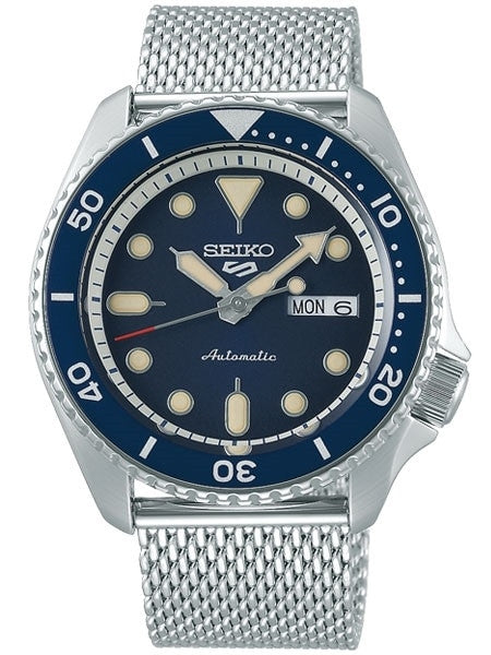 Seiko 5 Sports 24-Jewel Automatic Watch with Blue Dial and Mesh Bracelet #SRPD71