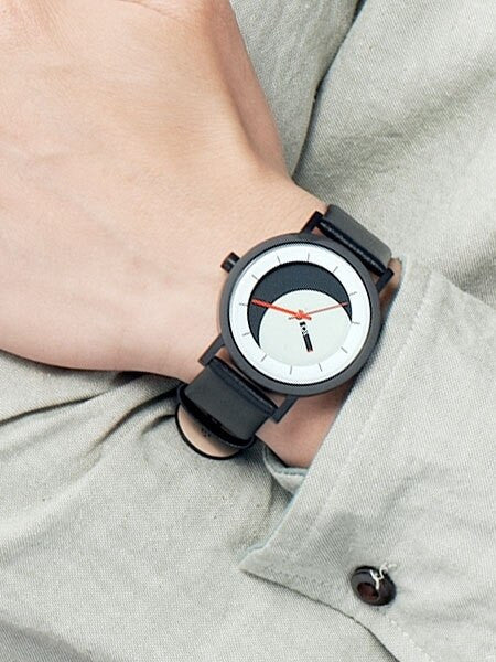 Projects 40mm Black Lunaround Quartz Watch with Matching Leather Strap #7268