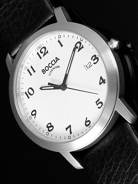 Boccia Mens Silver Quartz Watch with 38mm Titanium Case and Leather Strap #3544-01