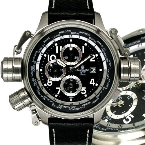 Aeromatic 1912 47mm Pilot Alarm Chronograph and World City Scale #A1328