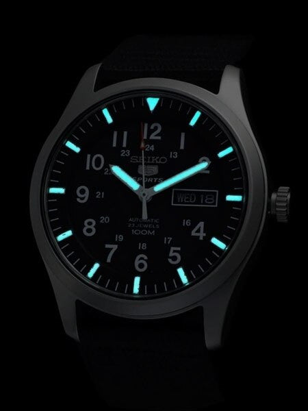 Seiko Military Black Dial Automatic Watch with 42mm Case, Black Canvas Strap #SNZG15J1