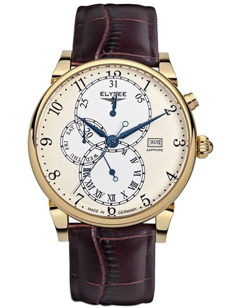 Elysee 42mm Daidalos Quartz Dress Watch with Calendar and 24-Hr Sub-Dial #80515