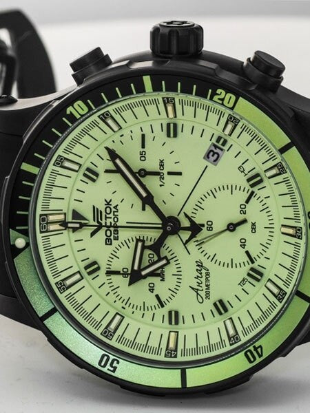 Vostok-Europe Anchar Mens Chronograph Dive Watch with Luminous Dial, Tritium Tube Illumination #5104214