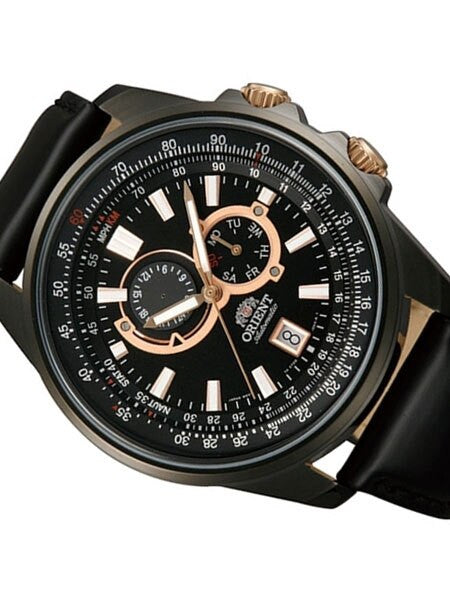 Orient Apex 21-Jewel Automatic Sport Watch with 24-Hour Sub-Dial, Black PVD Case #ET0Q002B