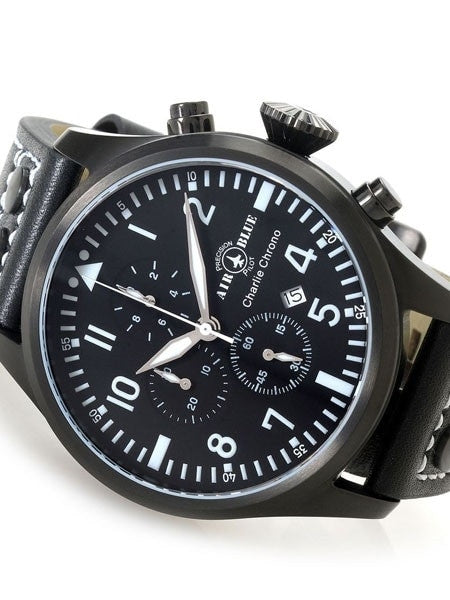 Air Blue Charlie Chronograph Pilot Watch with 44mm PVD Case, Sapphire Crystal #CHARLIECHRONOPVD