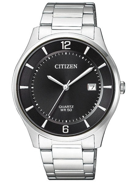 Citizen Thin Quartz Dress Watch with Black Dial and SS Bracelet #BD0041-89E