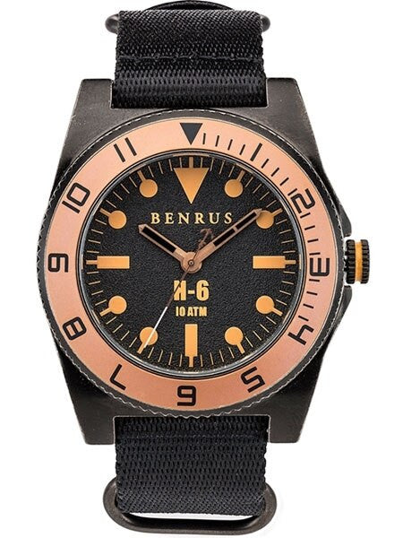 BENRUS 44mm Gun-Metal Stainless Steel, Military-Inspired Quartz H6 Watch #BR012E