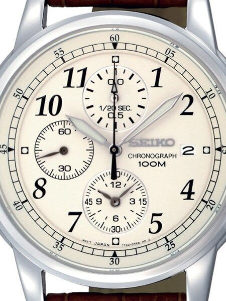 Seiko Quartz Chronograph with 12-Hour Totalizer Function and Beige Dial  #SNDC31P1