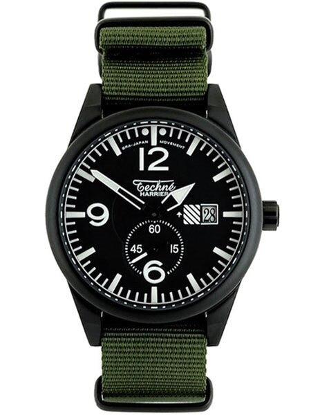 Techne Harrier Aviator Quartz Watch with 41mm Black Aluminium Case  #388.122