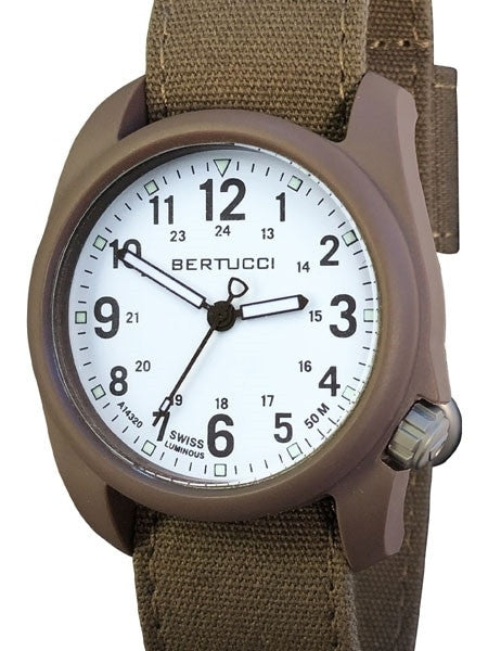 Bertucci DX3 Canvas Polycarbonate Unibody Watch, Bark Comfort Band, White Dial - 11087