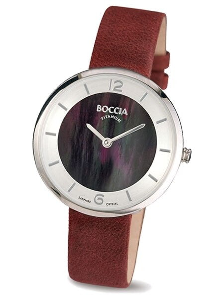 Boccia Ladies Quartz Watch with MOP Dial, Titanium Case and Red Suede Leather Strap #3244-02
