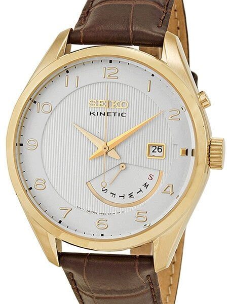 Seiko Core Series Kinetic Watch with 42mm Goldtone Case and Leather Strap #SRN052