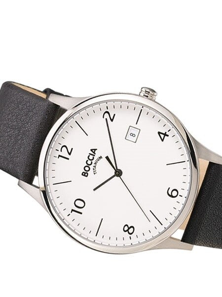 Boccia Mens Thin Quartz Dress Watch with 40mm Titanium Case and Leather Strap #3585-01