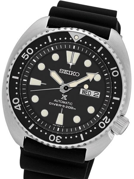 Seiko Turtle Prospex Automatic Dive Watch with Black Dial and Silicone Dive Strap #SRP777