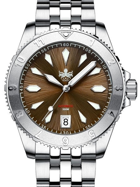 PHOIBOS Brown Voyager 2.0 Automatic Dive Watch with Double Dome AR Sapphire Crystal #PY026D