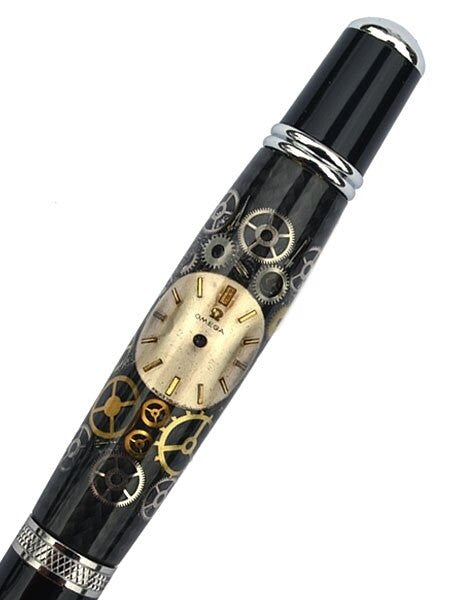 Artisan Crafted Collectable Pen made with an Omega dial and assorted gears, cogs, screws and bridges #WPP201BP