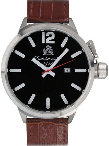 Tauchmeister XXL 58mm Black Dial Military Watch with Crown Protector #T0291