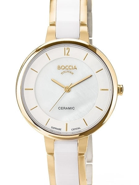 Boccia Ladies Quartz Watch with Goldtone Titanium and White Ceramic Bracelet #3236-02