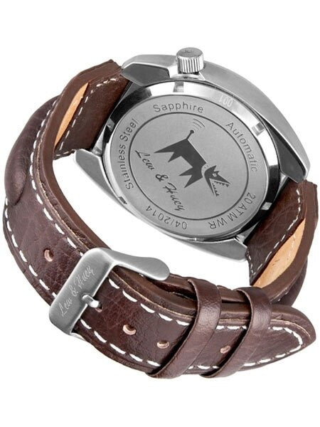 Lew and Huey Classic Flieger-Style, Automatic Pilot Watch with High Quality Leather Strap #Spectre-3Q-Orange