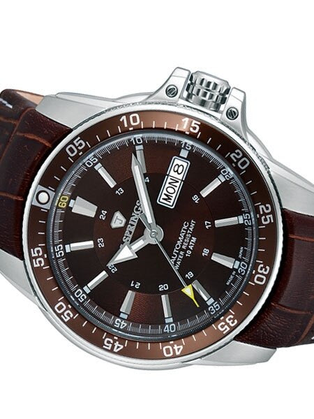 J. Springs Automatic 21-Jewel Sport Watch with Day and Date, Brown Dial #BEB098