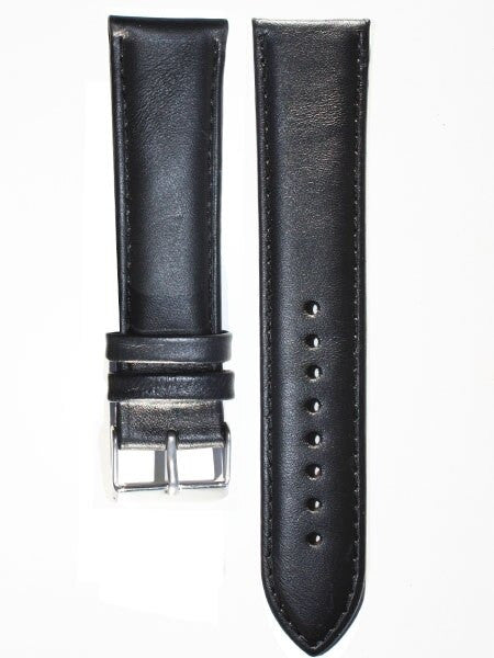 Basic Black Leather Strap with Matching Stitching and Stainless Steel Buckle #WS-S530