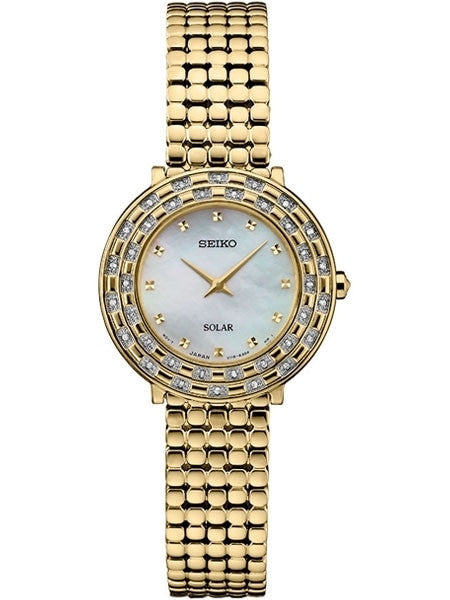 Seiko Tressia Solar Dress Watch with with 36 Diamonds, Mother of Pearl Dial #SUP374