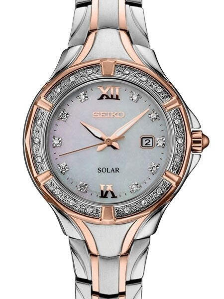 Seiko Women's Solar Dress Watch with 28 Diamonds and Mother of Pearl Dial #SUT374