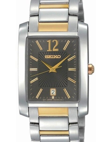 Seiko Quartz Men's Dress Charcoal Dial Two Tone Solid Stainless Steel Bracelet Watch #SKK701
