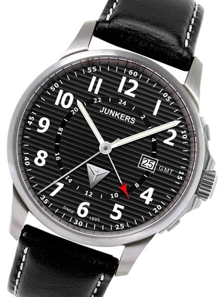 Junkers Tante JU Series GMT Watch with Corrugated Black Dial #6848-2