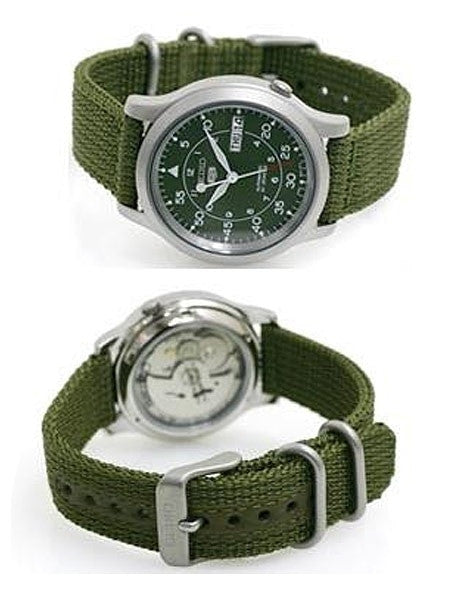 Seiko 5 Military Green Dial Automatic Watch with Green Canvas