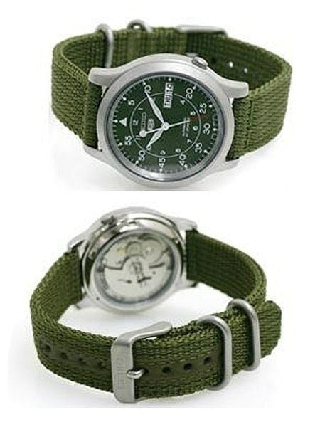 Scratch and Dent - Seiko 5 Military Green Dial Automatic Watch with Green Canvas Strap #SNK805K2