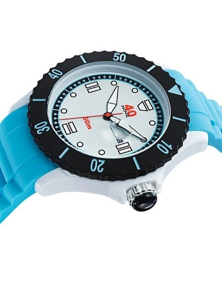 40Nine White Plastic 45mm Case with Blue Silicone Rubber Strap #40NINE02-BLUE40