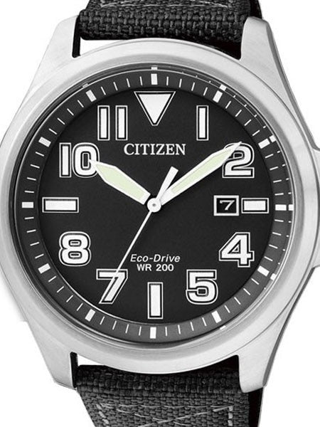 Citizen Military Watch Eco-Drive Black Dial with Black Nylon Strap #AW1410-24E